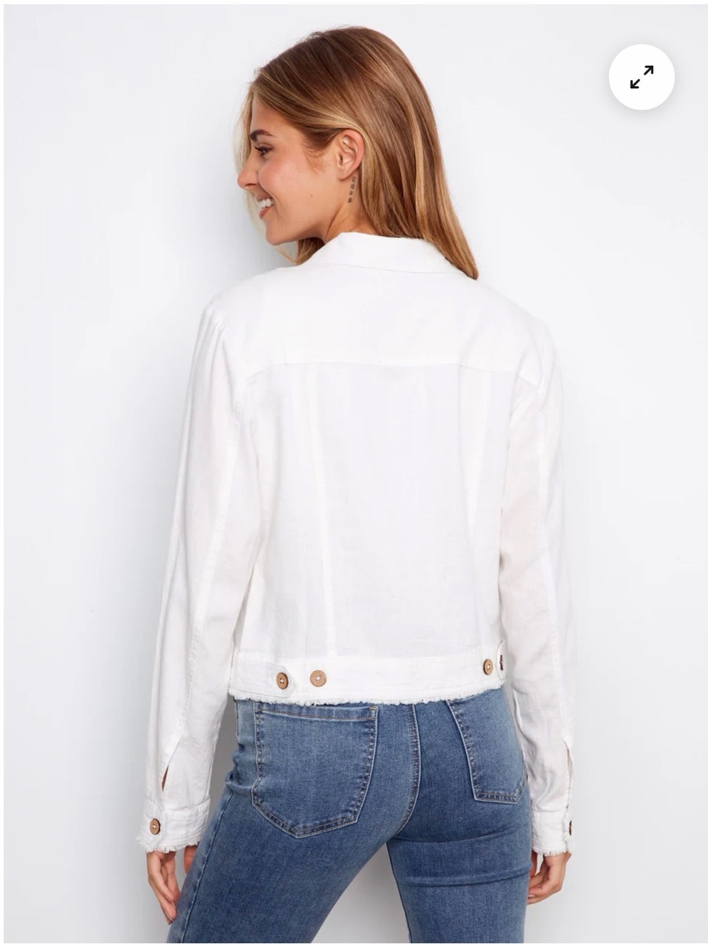 Charlie B Linen Blend White Frayed Hem Button-Front Jacket Size L - Picture 3 of 10